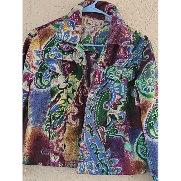 Life Style Petite Jackets & Blazers - Life Style Petite Paisley Print Cotton Button Front Jacket Multicolor PM Boho
